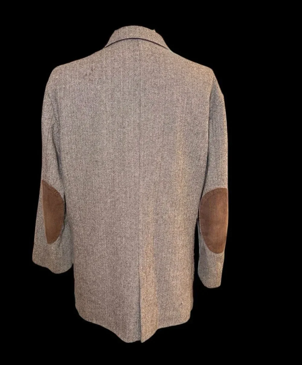 Tommy Bahama Brown Wool Blend Herringbone Tweed Blazer Elbow Patches 2 Btn Large